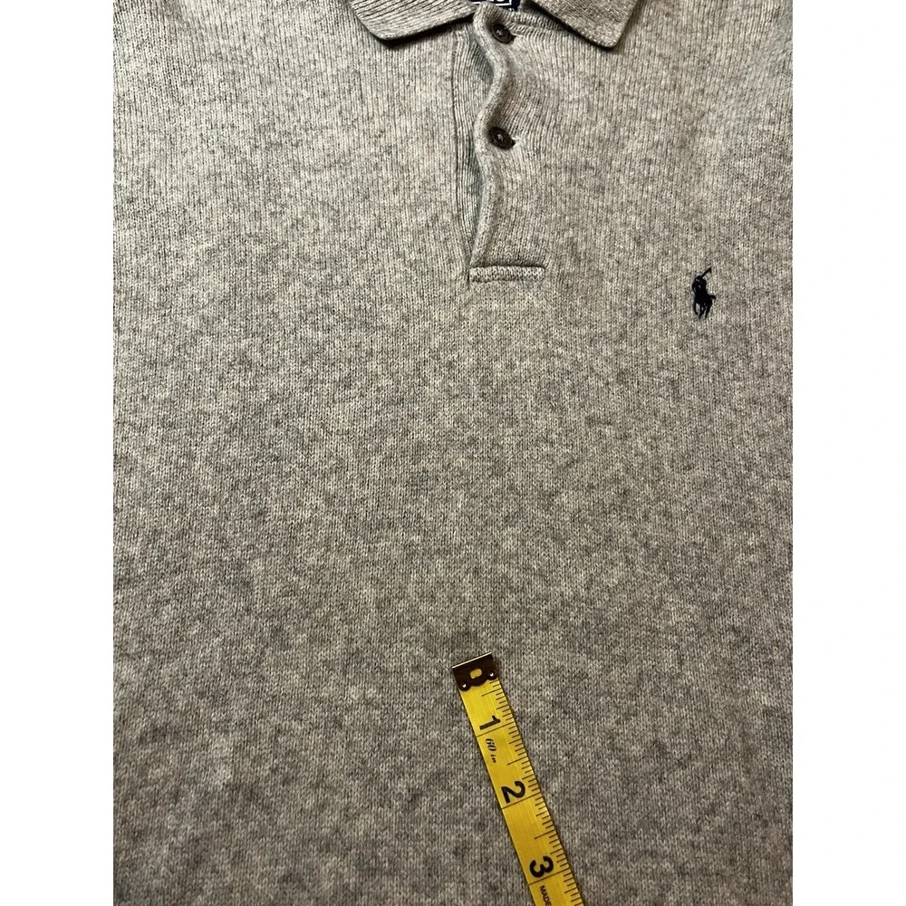 Vintage Polo Ralph Lauren 100% Lambswool Sweater 1/4 Button Grey Size Large